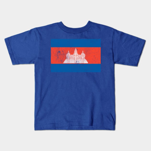 Cambodian Flag / Faded-Vintage Style Kids T-Shirt by DankFutura